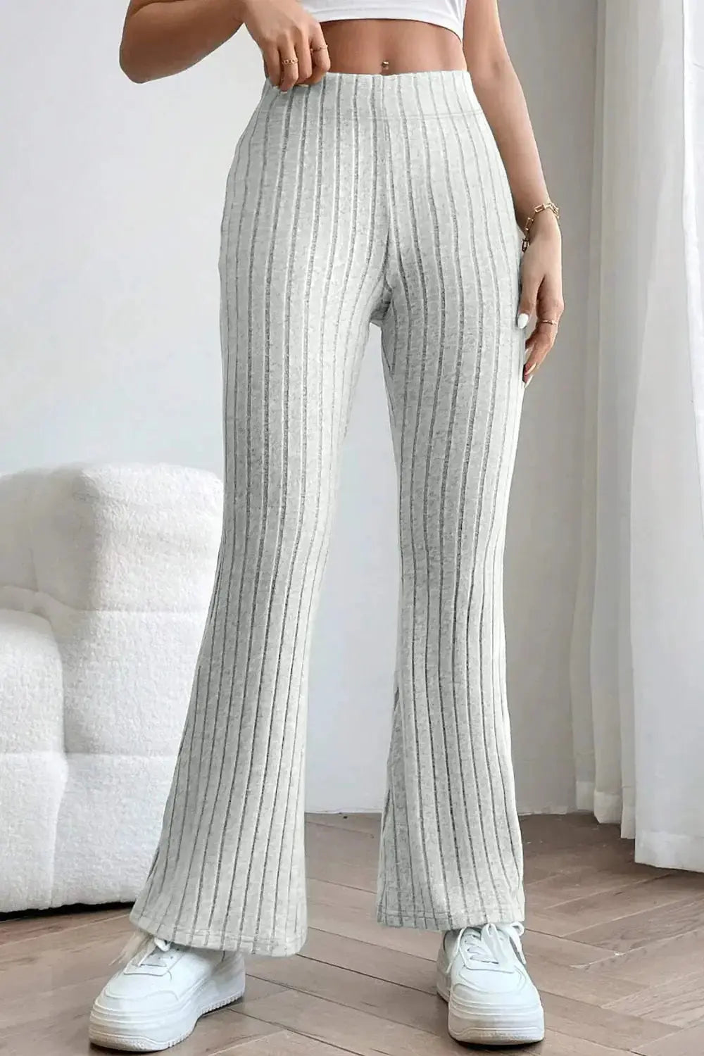 Basic Bae Full Size Ribbed High Waist Flare Pants - Love Salve